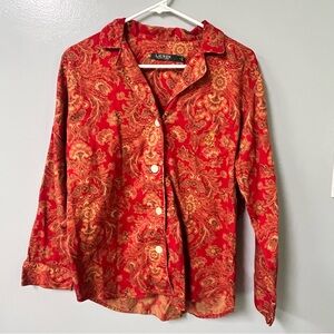 lauren ralph lauren womens red paisley print pajama top size large‎ replacement